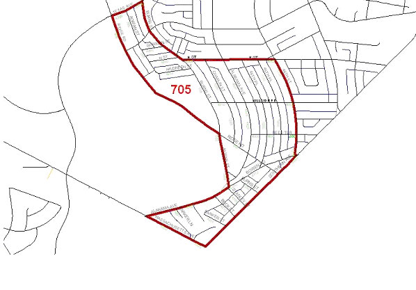 Map outline of trash collection route #705, where the Recycling Pilot Program will begin.
