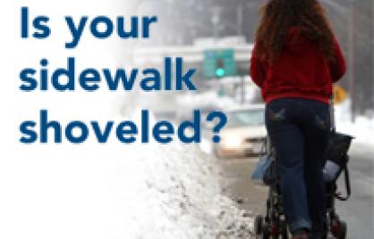 person with snowblower and text Is your sidewalk shoveled?